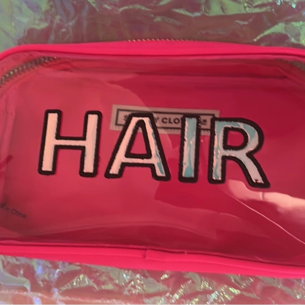 Neon Pink Small Clear Front with iridescent SKIN patches